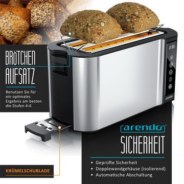 Arendo Toaster, 2 lange Schlitze, für 4 Scheiben, 1500 W, Langschlitz, Brötchenaufsatz, Wärmeisoliertes Gehäuse, Display, Touch