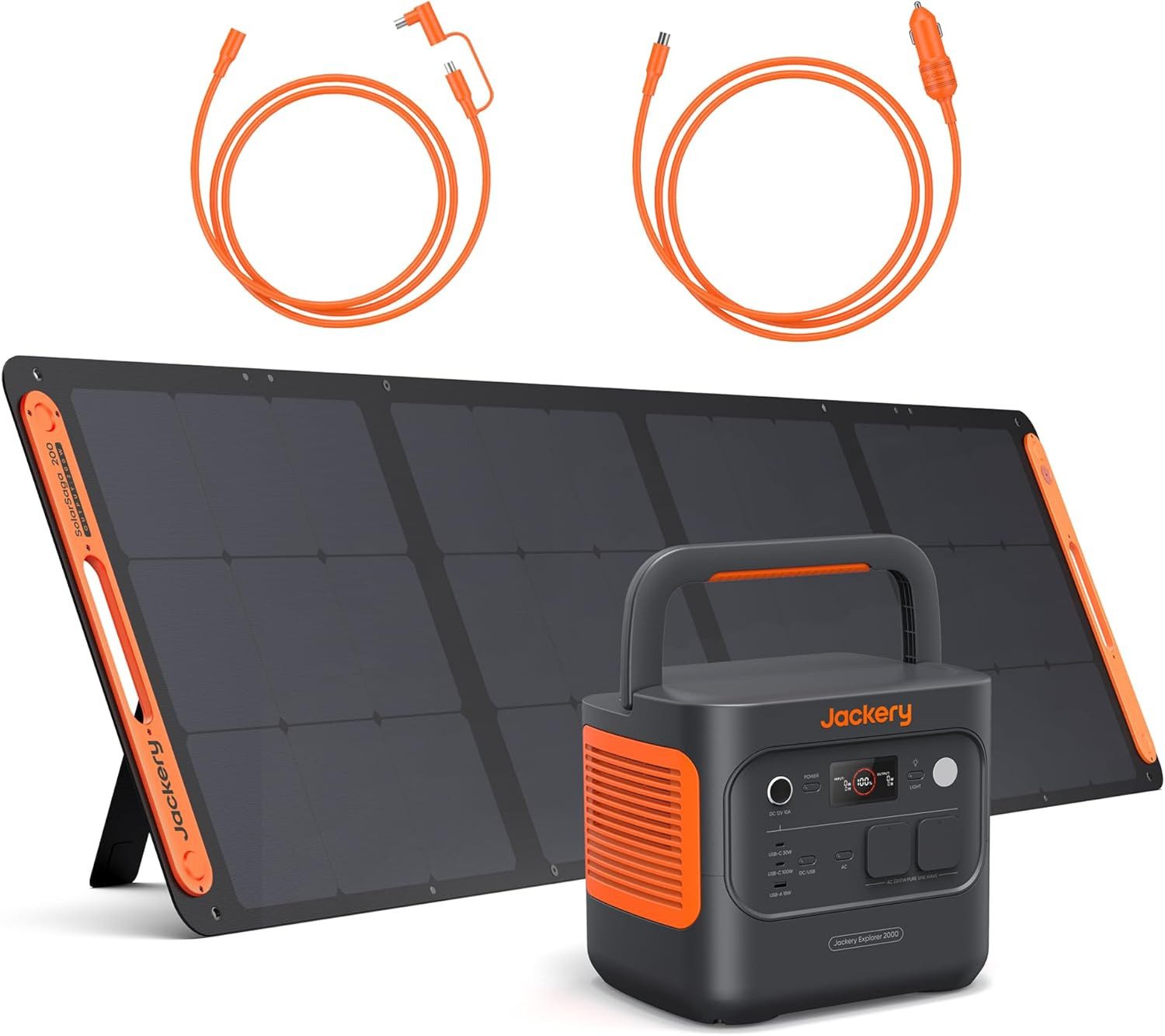 Jackery Stromerzeuger E2000 v2 Tragbare Powerstation mit 200W Solarpanel mit 5m&Kfz Kabel, 4,4 in kW, 2042Wh/2200W Solargenerator LiFePO4 Schnellladung für Camping, Notfall