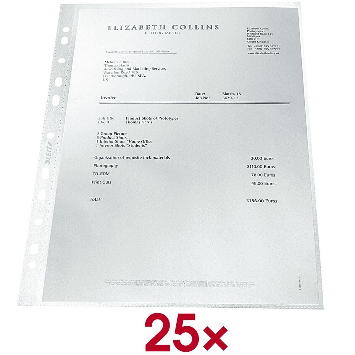 LEITZ Prospekthülle re:cycle, 25 Stück, genarbt, Format A4, 4-fach Lochung, oben offen