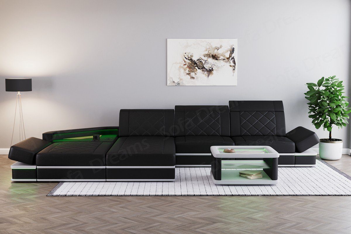 Sofa Dreams Ecksofa Leder Designer Sofa Couch Perugia L Form Ledersofa, Ledercouch mit LED-Beleuchtung