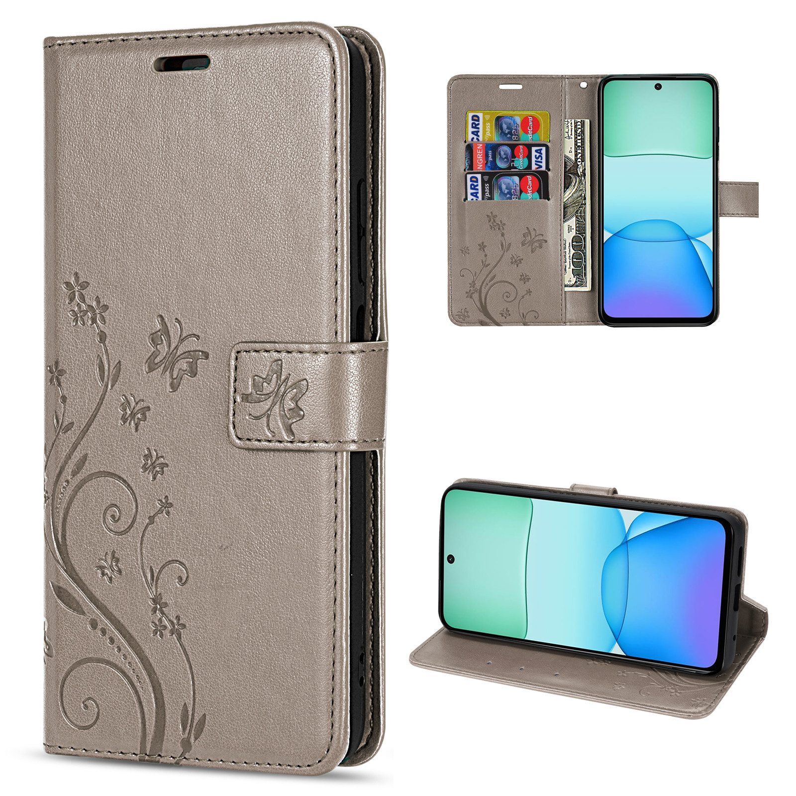 betterfon Handyhülle Handytasche für Xiaomi Redmi 13 Schutzhülle Klapphülle, Bookstyle-Hülle: Magnetverschluss 3 Kartenfächer & Standfunktion