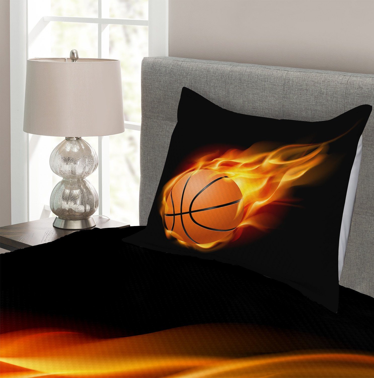 Abakuhaus, Tagesdecke Set Kissenbezügen Basketball Sport Waschbar, Feuer schießen mit