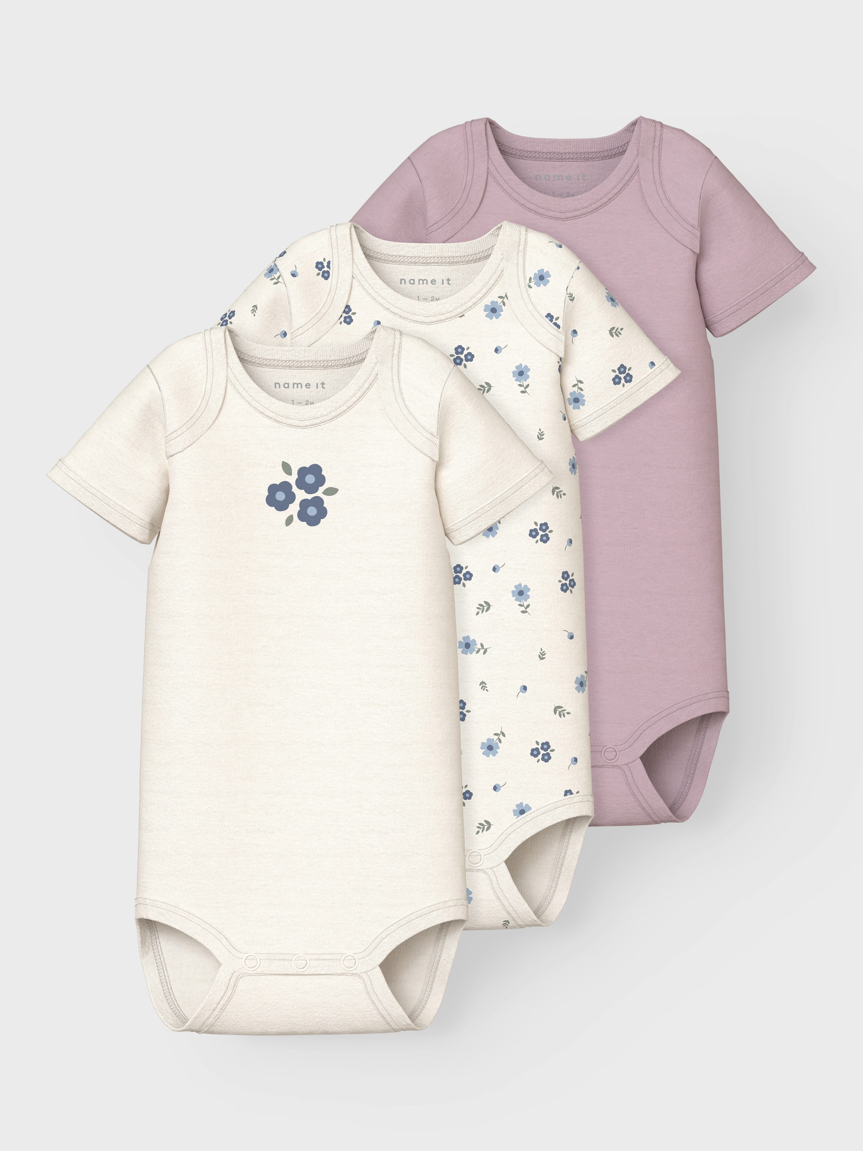 Name It Body NBFBODY 3P SS JET STREAM FLOWER NOOS (Packung, 3-tlg)