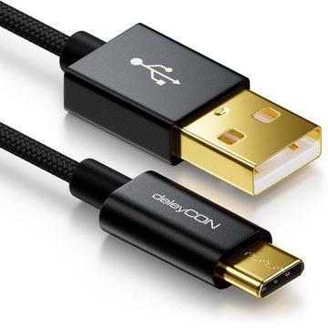 deleyCON deleyCON USB C Kabel 0,15m Nylon + Metallstecker auf USB 2.0 (Typ-A) Smartphone-Kabel