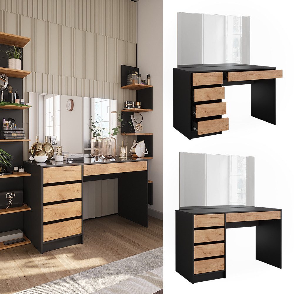 Vicco Schminktisch Sherry, Anthrazit/Goldkraft Eiche/Goldkraft Eiche, 120 x 75 cm mit ... (2-St)
