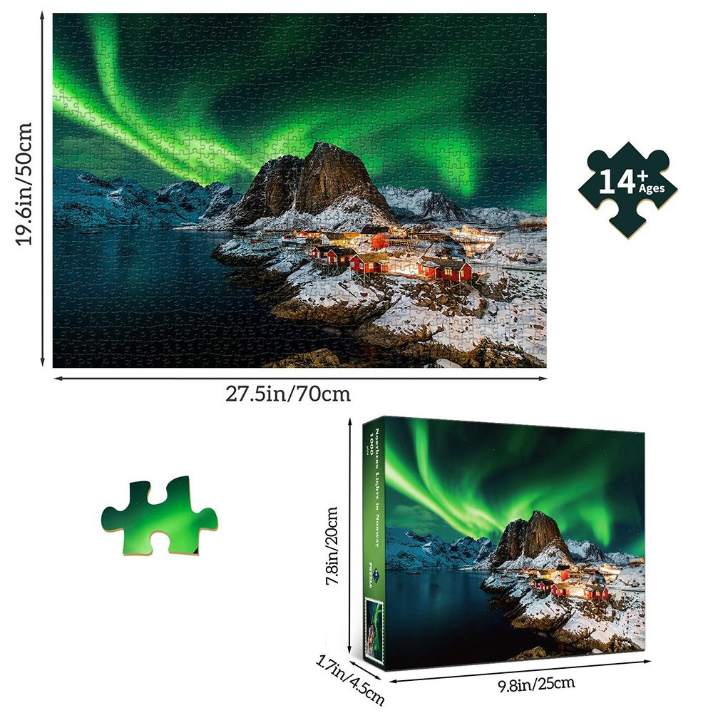 Zaewry Puzzle 1000 Teile, Erwachsenen-Puzzle,für die ganze Familie,Lernspielzeug, Puzzleteile, Norwegen Aurora Borealis. Wohn-Dekoration Puzzle