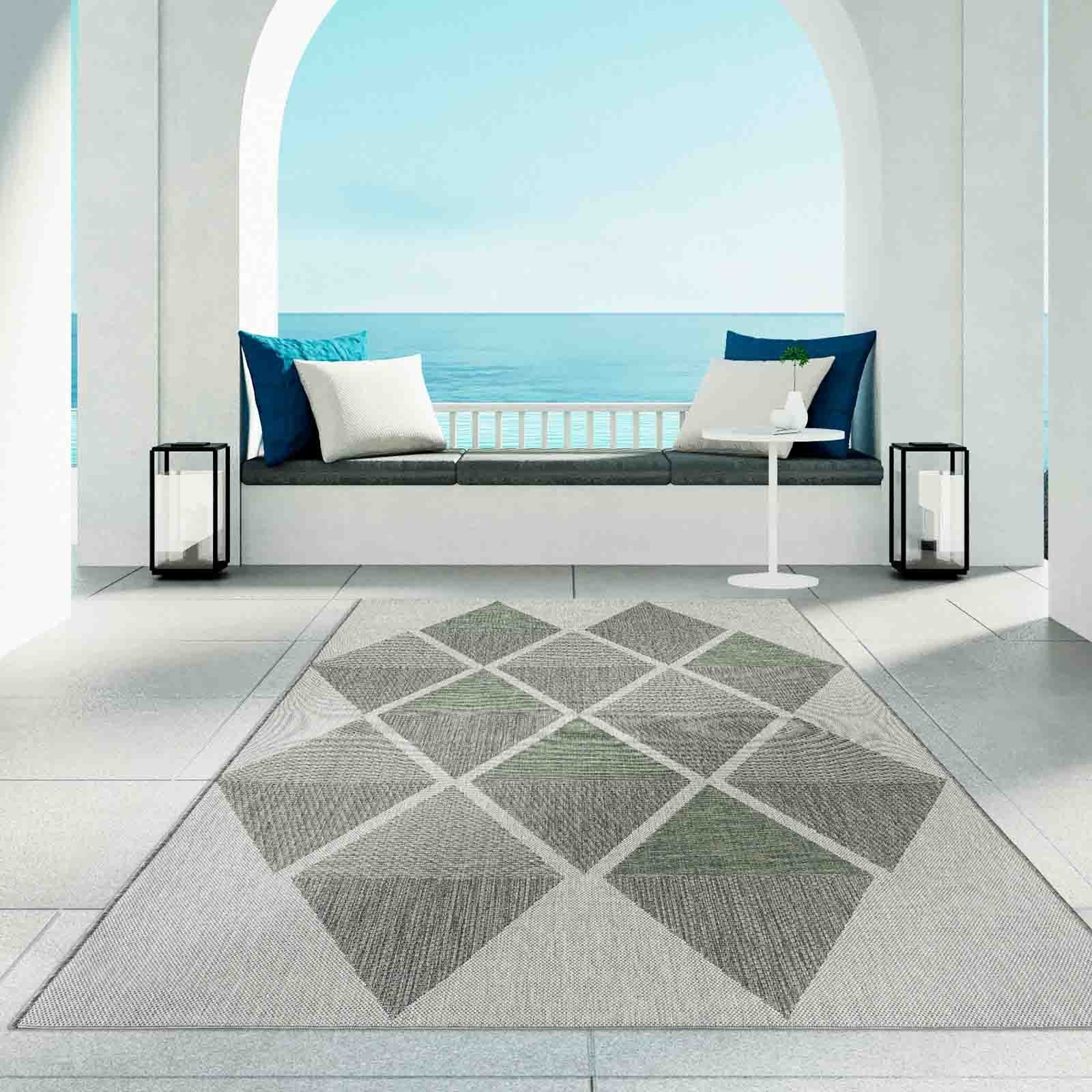 Teppich Regina Teppich aus robustem Flachgewebe für In und Outdoor, TaraCarpet, rechteckig, Höhe: 7 mm, Küche Wohnzimmer Terrasse Garten Balkon Karo grün 67x180 54124340grün