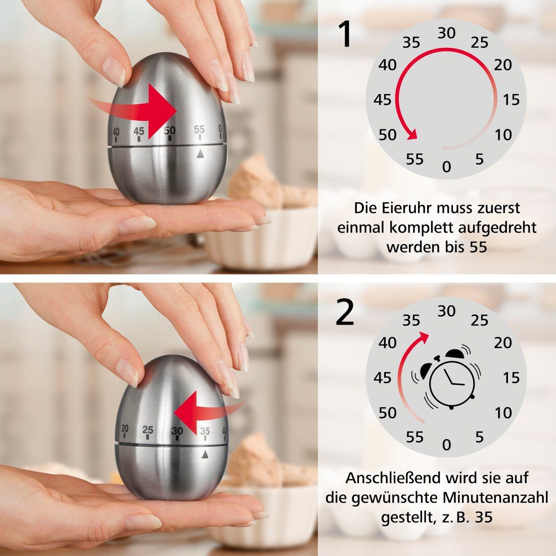 Xavax Küchentimer Eieruhr Küchentimer Kurzzeitmesser Kurzzeitwecker Edelstahl