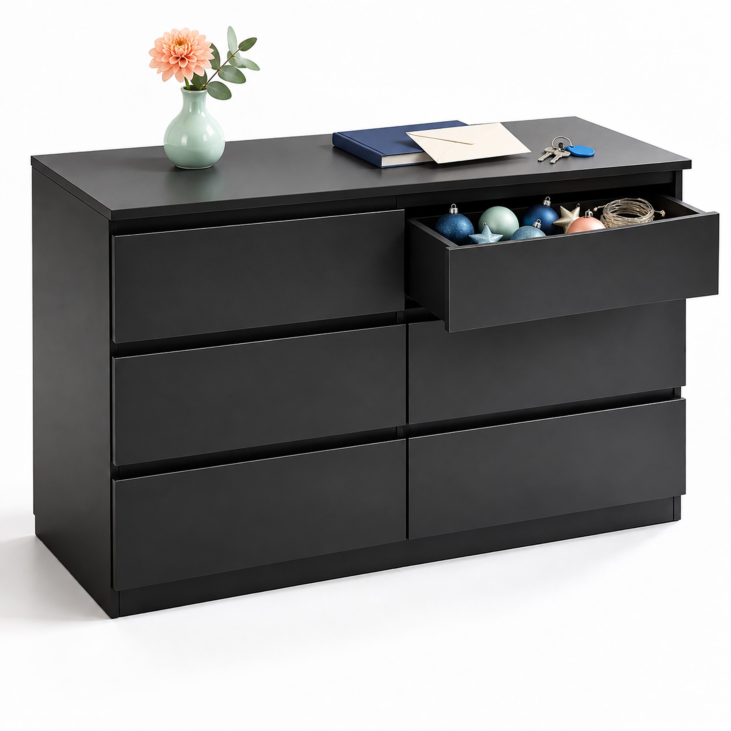 relaxdays Schubkastenkommode Schwarze Kommode mit 6 Schubladen (1 St)