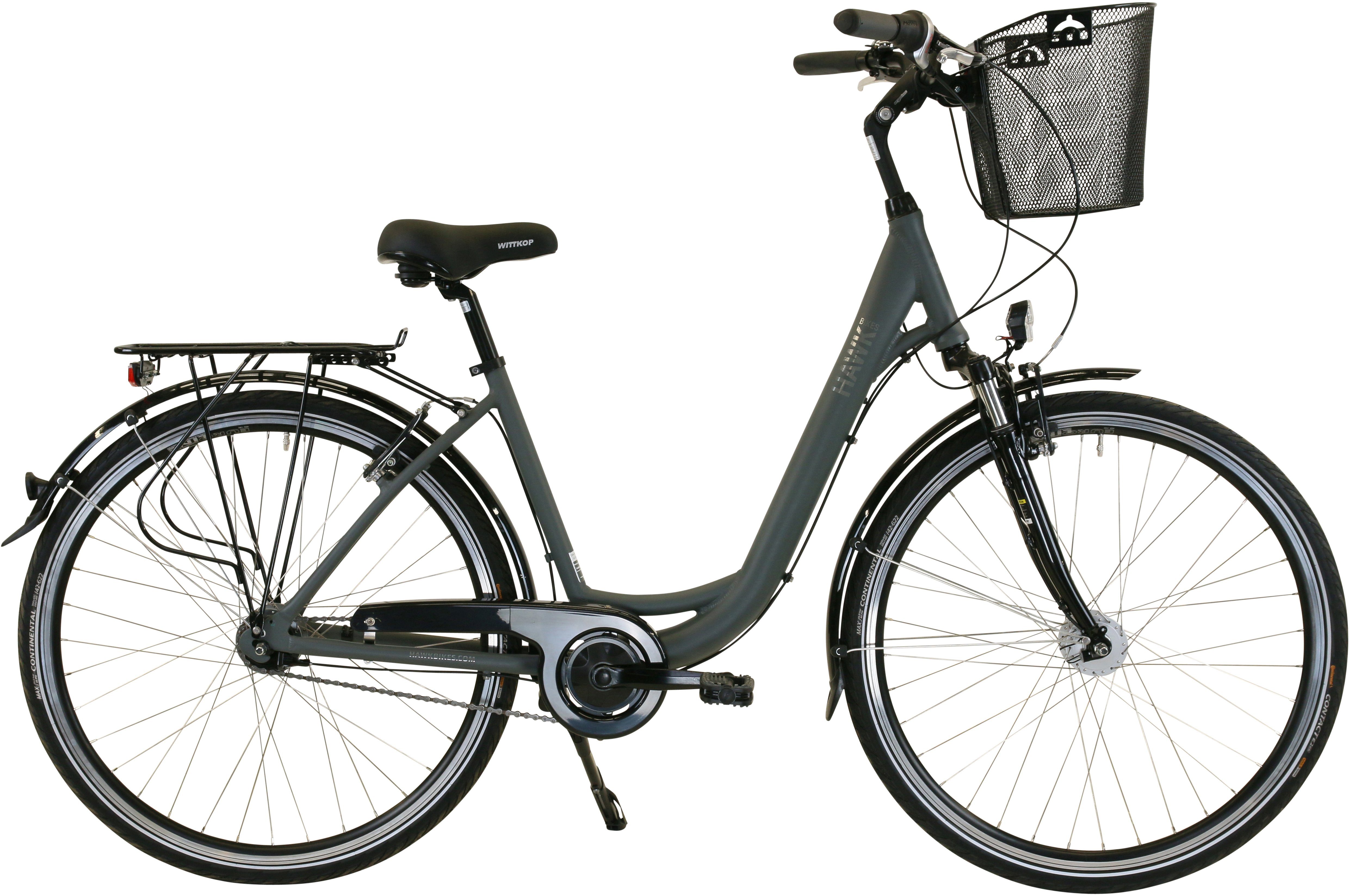 HAWK Bikes Cityrad HAWK City Wave Deluxe Plus Grey, 7 Gang Shimano Nexus Schaltwerk, für Damen und Herren