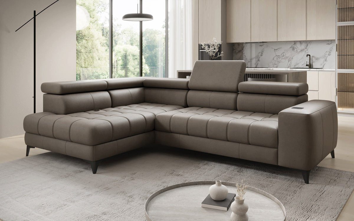 Luxusbetten24 Schlafsofa Designer L Sofa Seluna in Echtleder, mit elektrischer Schlaffunktion, Induktion und Stauraum