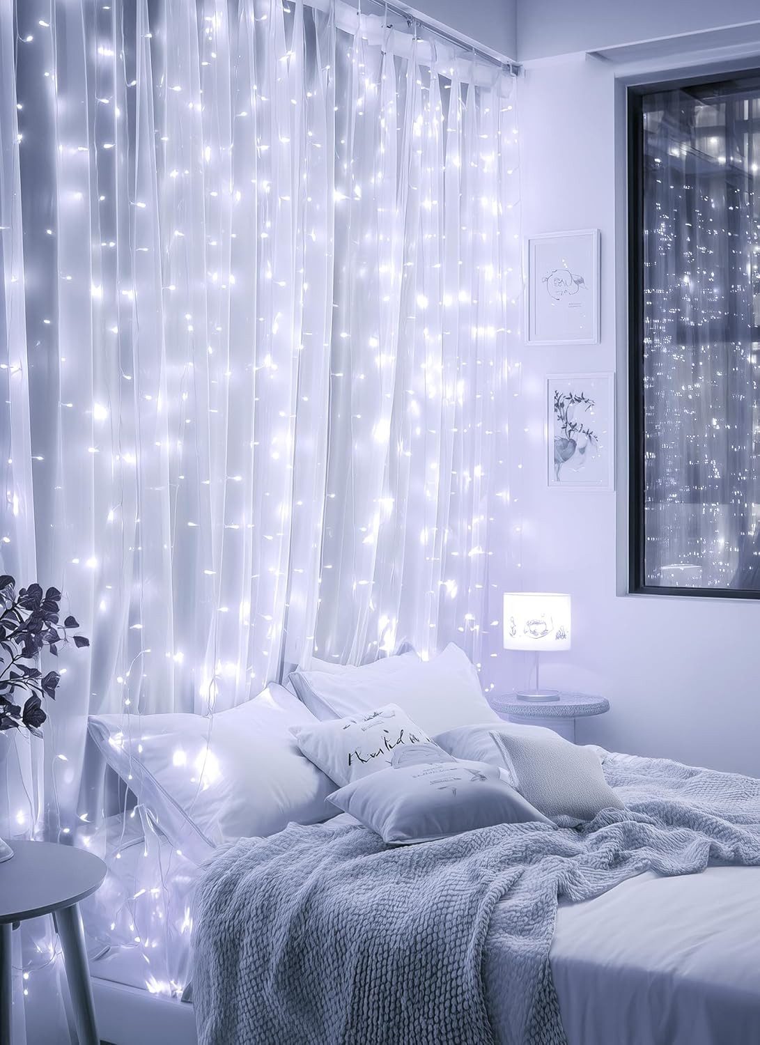 Athlix LED-Lichtervorhang LED Vorhang Lichterkette wasserdicht Weihnachten Fernbedienung, 3m breit - bis zu 3m lang, Innen und Außen