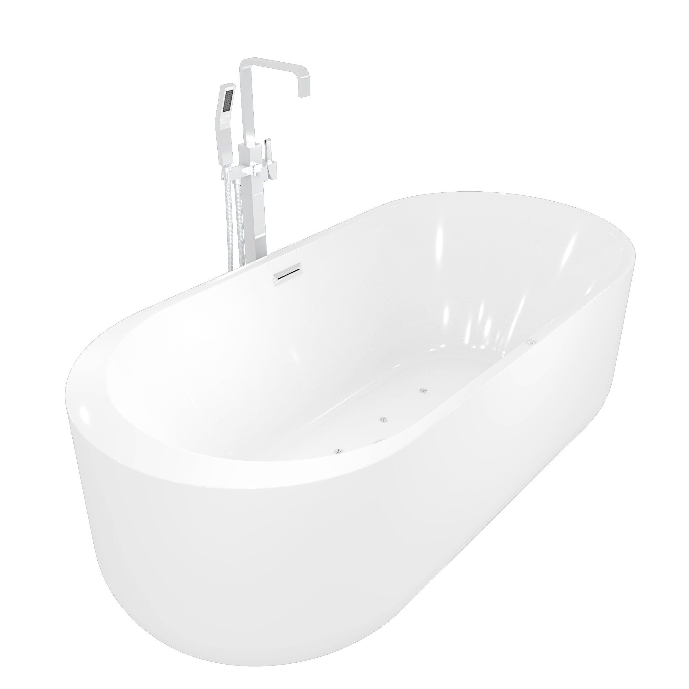 AcquaVapore Whirlpool-Badewanne Freistehende Badewanne Whirlpool F16 170x80 Luftmassage Armatur AF05, (1-tlg), mit Ablaufgarnitur