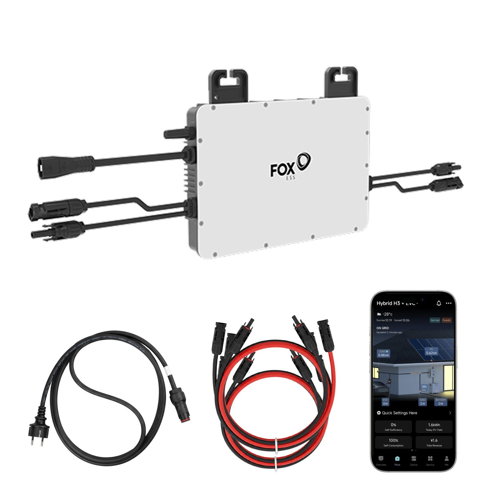 SUNNIVA Wechselrichter Fox ESS M1-800-E Mikro-Wechselrichter 800 W für Balkonkraftwerk, (2× MPPT, WLAN & App-Steuerung, IP67 wetterfest, Plug-&-Play Inverter, inkl. 5 m Anschlusskabel + 4× 1 m PV-Verlängerungen)