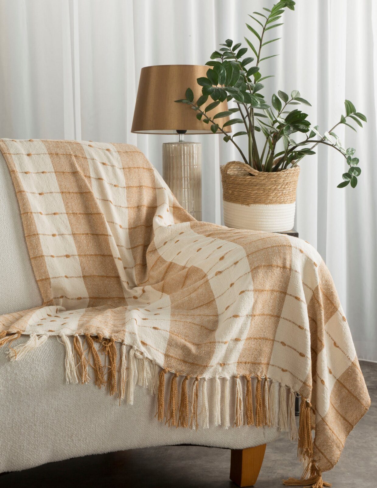 Wohndecke Gewebte Decke mit Fransen, kariert, 130x170 cm, Eurofirany, Skandinavirscher Stil, BOHO Design