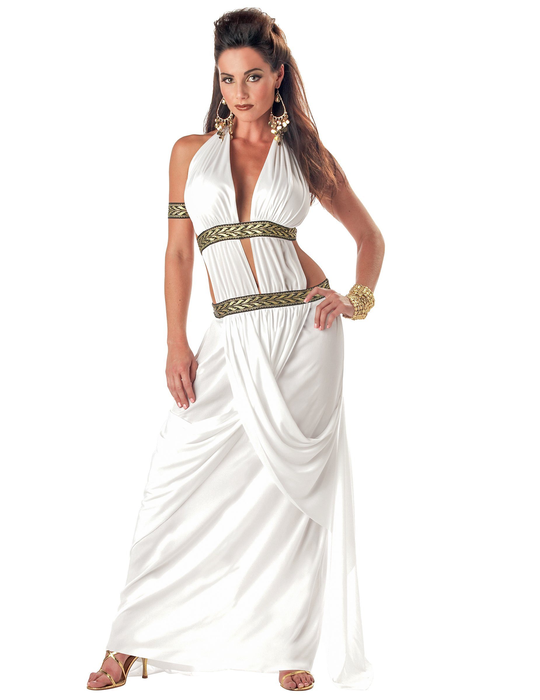 California Costumes Kostüm Römerin Kostüm Toga lang weiss-gold