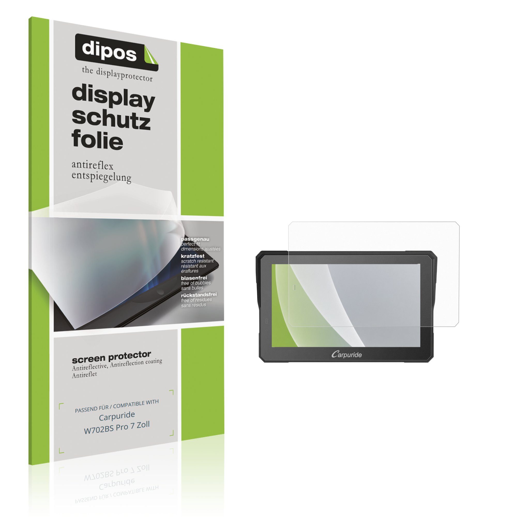 dipos Displayschutzfolie Schutzfolie für Carpuride W702BS Pro 7 Zoll, 2 Stück, Displayschutz Schutz Folie Made in Germany
