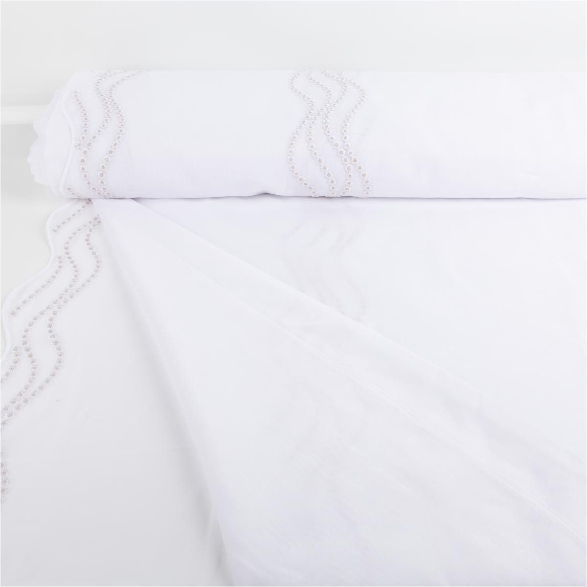 SCHÖNER LEBEN. Stoff Gardinenstoff Meterware Voile Pünktchen-Stickerei weiß beige 280cm, bestickt