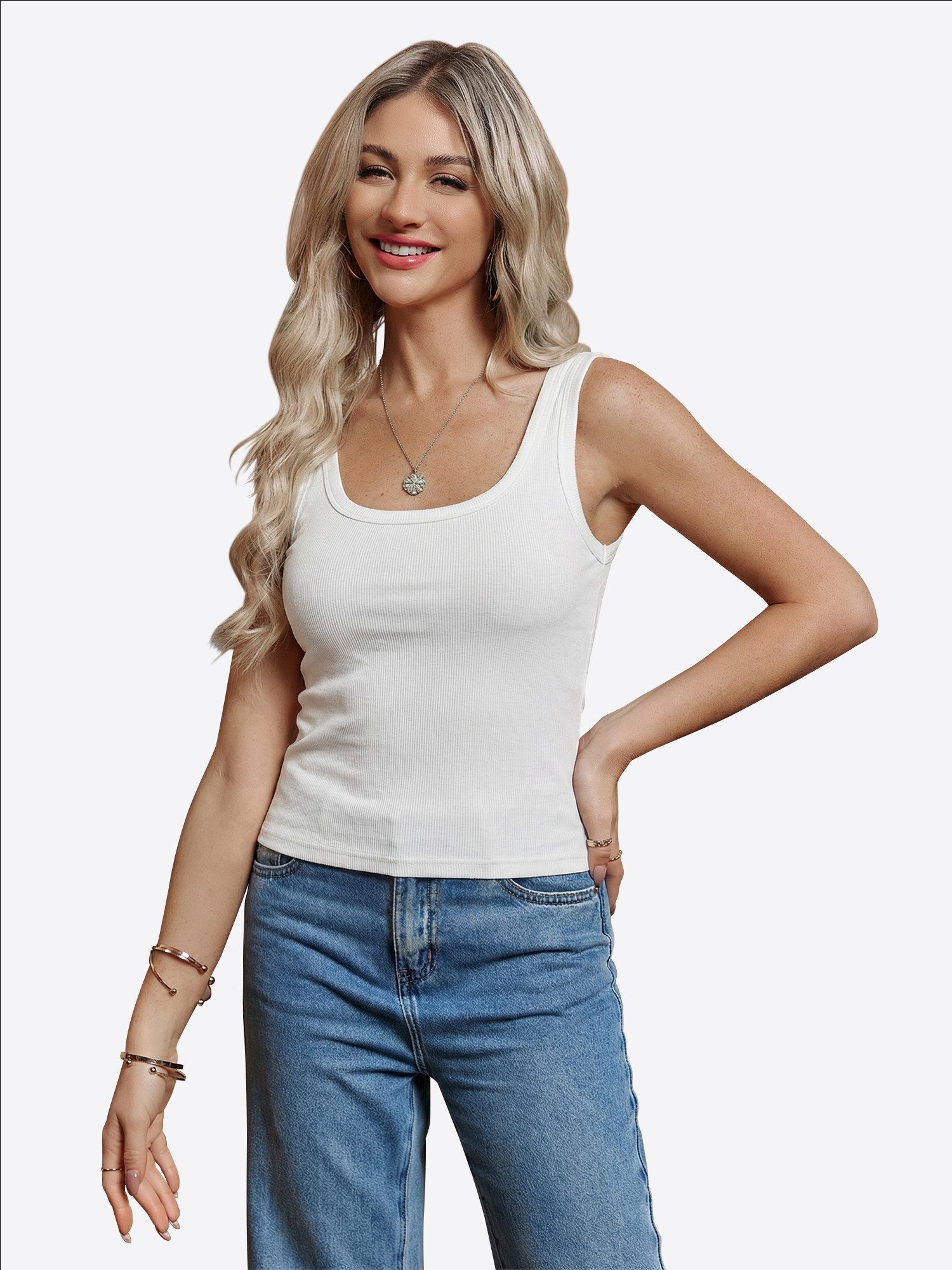 Imily Bela Tanktop Damen Gerippt mit quadratischem Ausschnitt Basic Sommer Top (Packung, 1-tlg., 1per-Pack) in Unifarbe