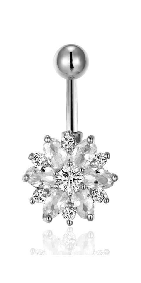 Bauchnabelpiercing Edelstahl 316L Blume Zirkonia HB353