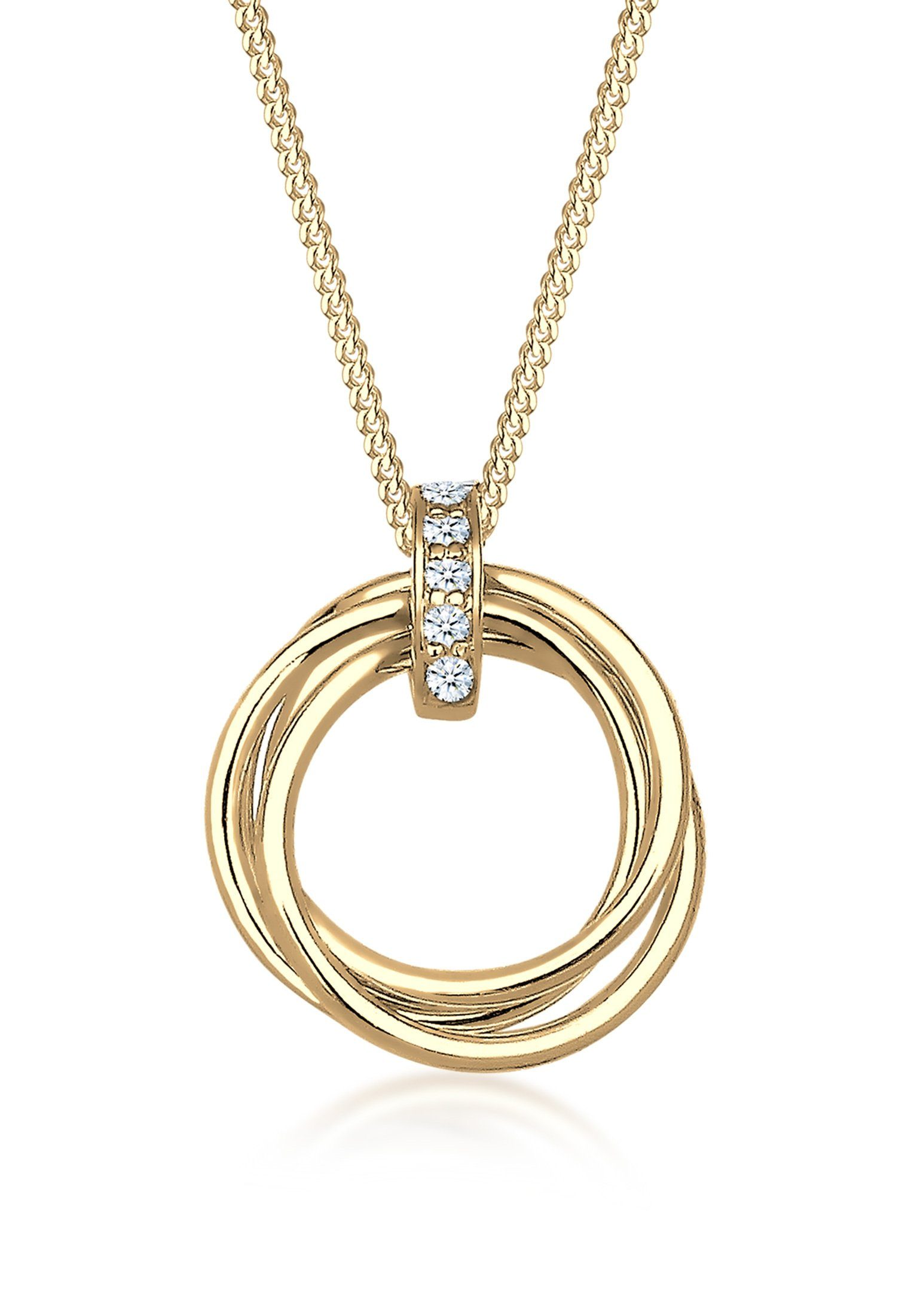 Elli DIAMONDS Kette mit Anhänger Kreis Trio Diamant (0.025 ct) 925 Silber, Kreis Gold | Ketten mit Anhänger