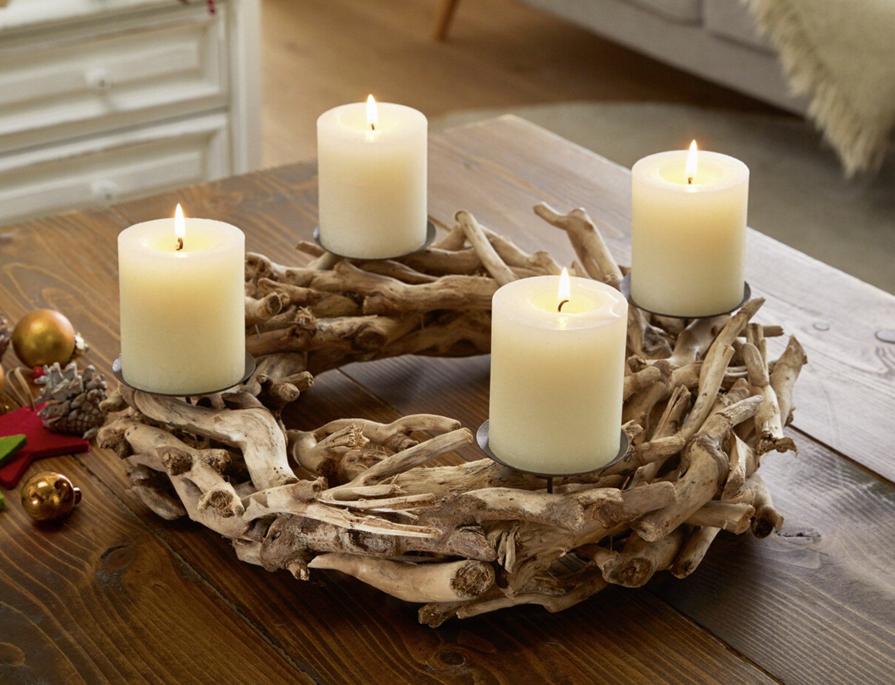 Dekoleidenschaft Adventskranz aus Treibholz Ø 40 cm, Tischkranz, Kerzenhalt günstig online kaufen
