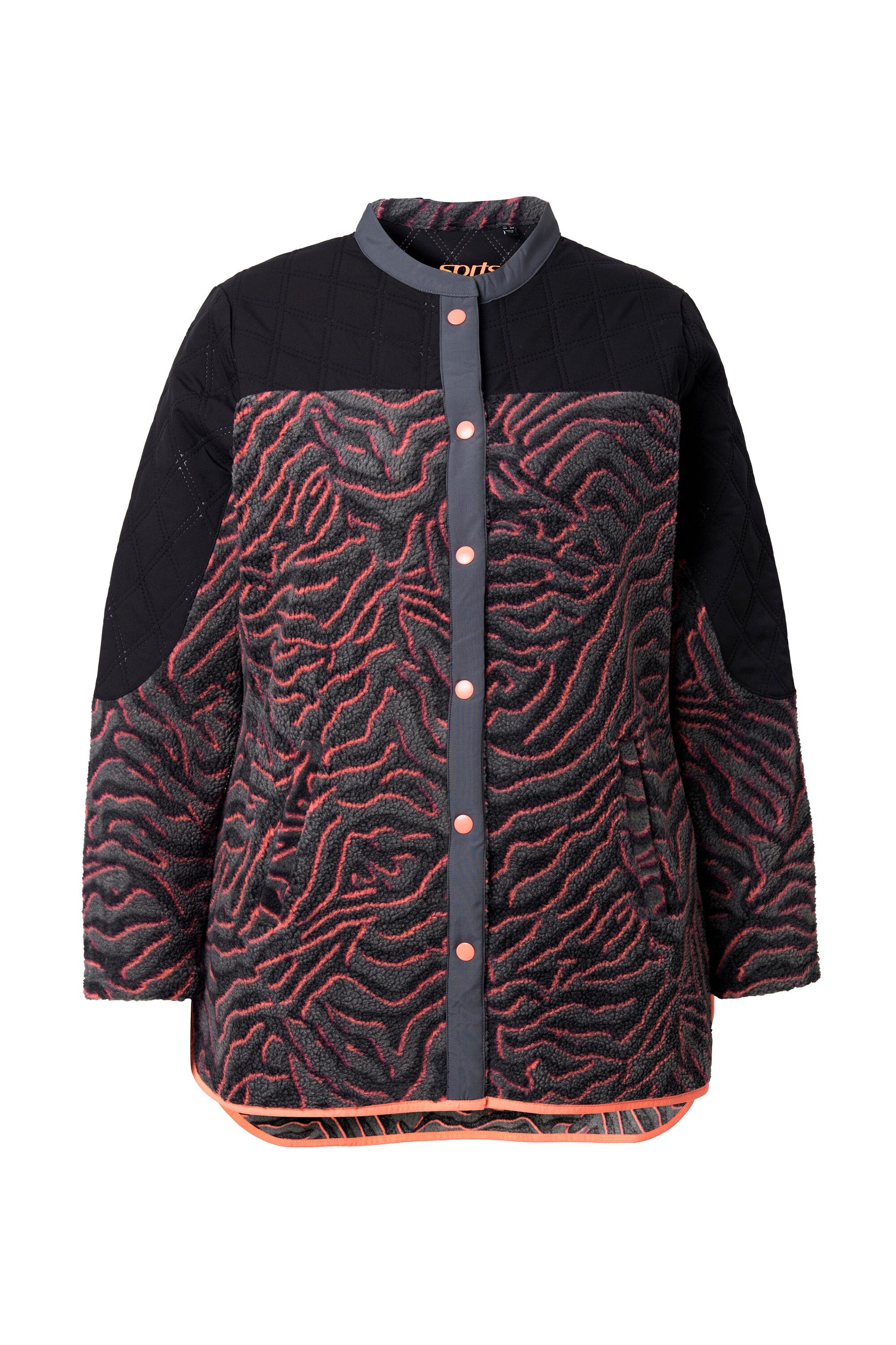 Ulla Popken Sweatjacke Long-Fleecejacke Tigermuster Stehkragen Langarm günstig online kaufen