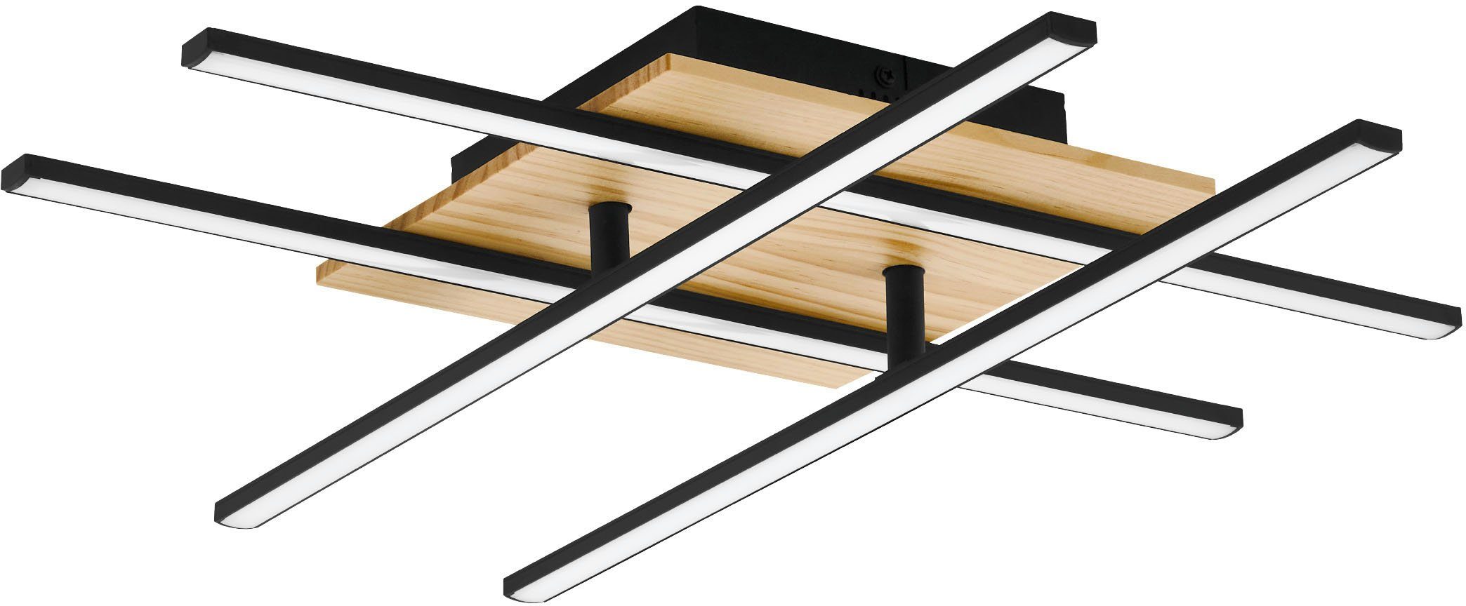 EGLO Deckenleuchte MARINELLO 1 Deckenlampe, Alu, Stahl und Holz, Wohnzimmerlampe, Lampe, LED fest integriert, Warmweiß, Wohnzimmerlampe, Schlafzimmerlampe, LED Flurlampe Decke