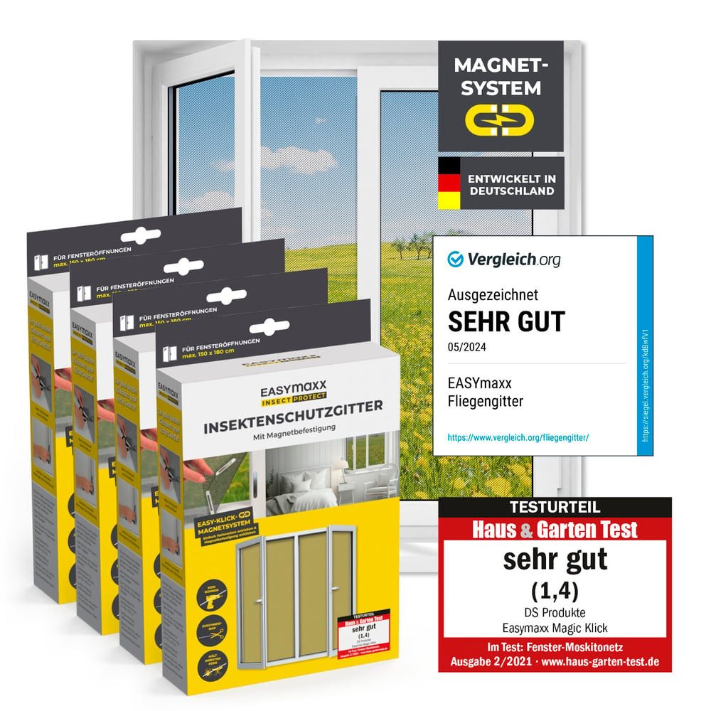 EASYmaxx Захист від комах-Fensterrahmen Fliegengitter Fenster mit Magnetbefestigung 150 x 180 cm,  4er Set, (4-St), zuschneidbares Moskitonetz, Захист від комах Fenster Mückenschutz