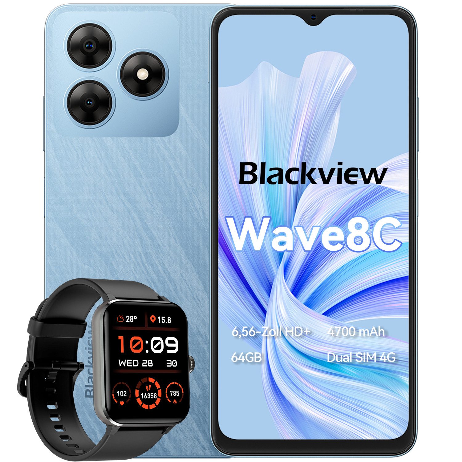 blackview Wave8C(2+64) Smartphone (6,6 Zoll, 13 MP Kamera, Android 14, Dual SIM 4G, AI-Dialog)