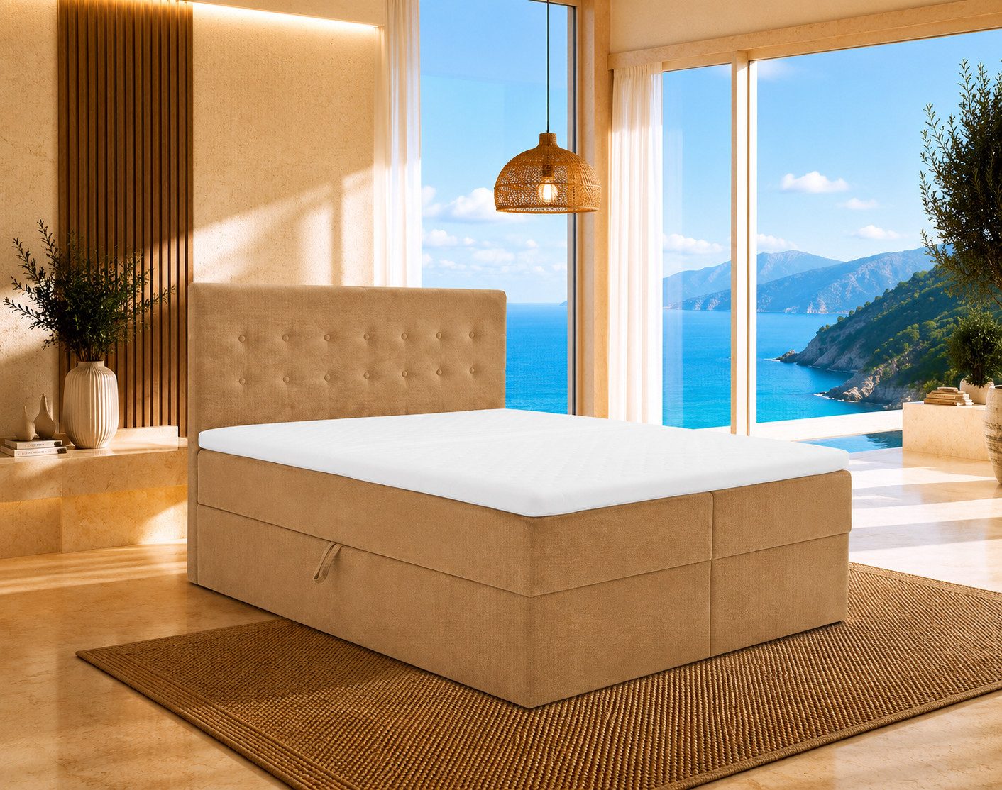 Best for Home Boxspringbett Polsterbett mit 7-Zonen-Taschenfederkernmatratze und Schubladen (Komplettset (Boxspringbett inkl. 2 Matratzen, Topper & Stauraum-Schubladen), 6-St., 140x200 160x200 180x200 200x200 cm)