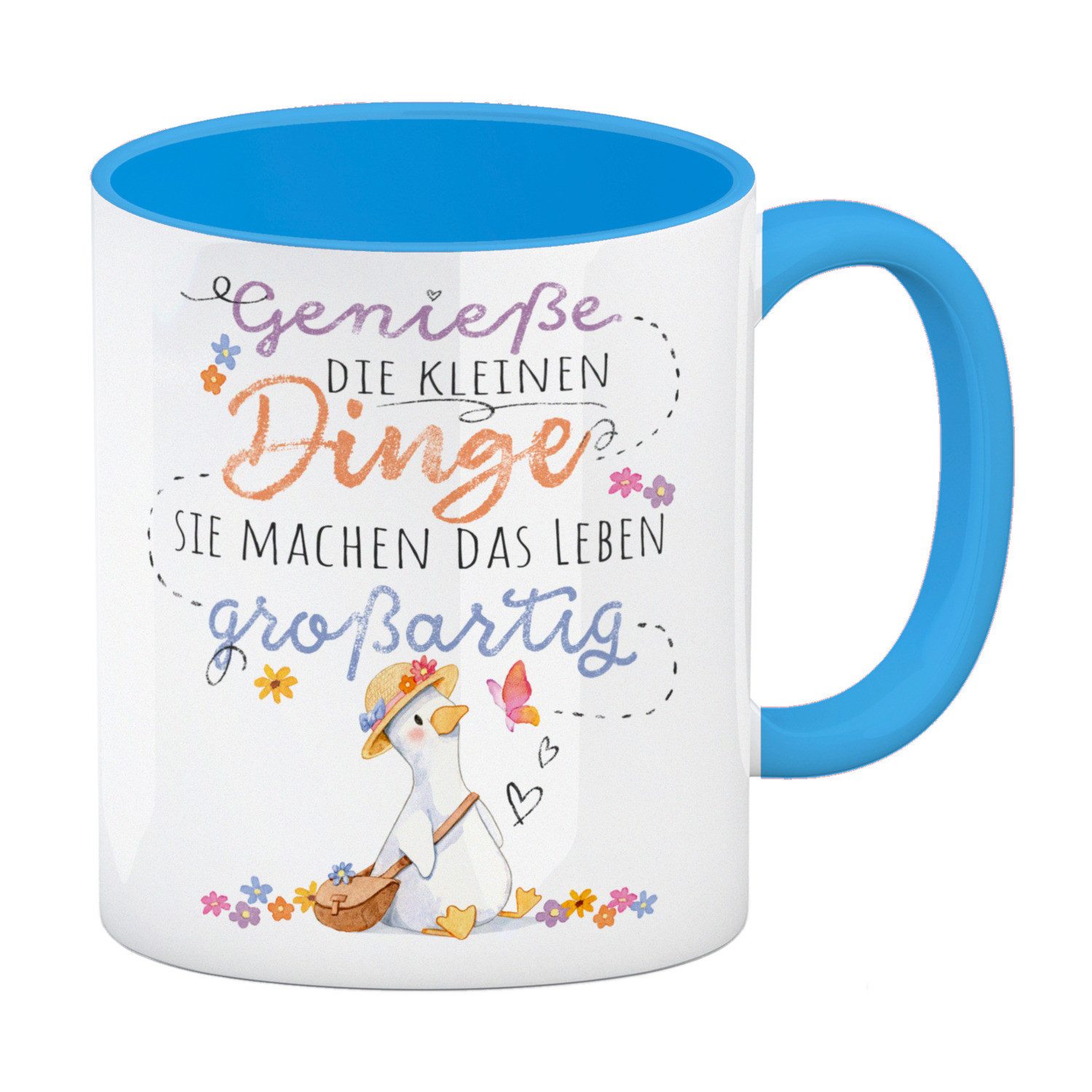 Tasse Gans Kaffeebecher in hellblau mit Spruch Kleine Dinge machen Leben