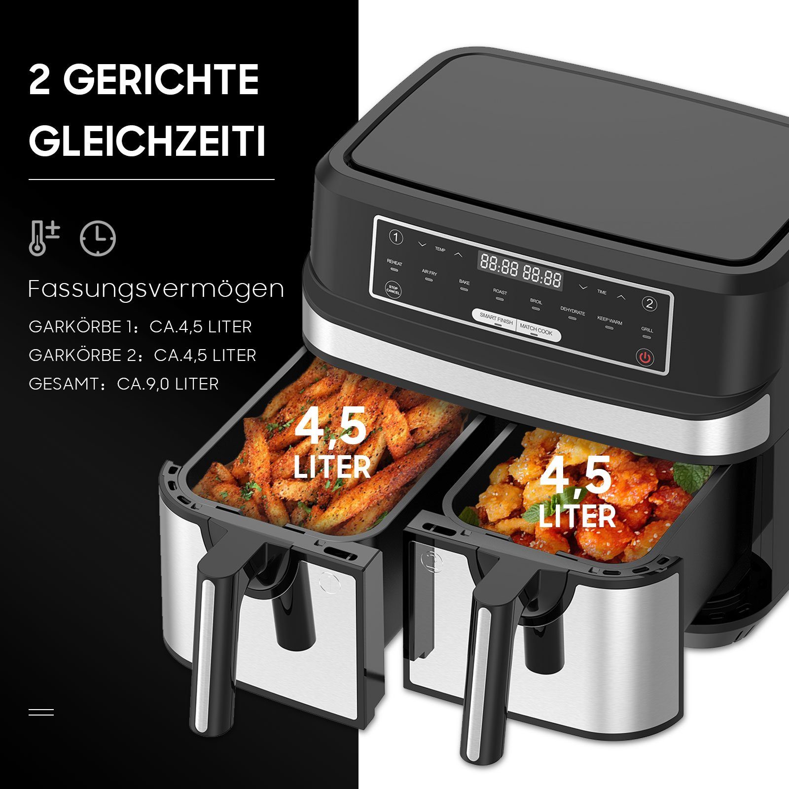 LED-Touchscreen Fryer, Doppelkammer, 8 W, 2x5L Heißluftfritteuse Öl 10L, Programmen, 6-in-1 Heißluftfritteuse Airfryer mit Digitalem Air ohne Senmudi 2600,00