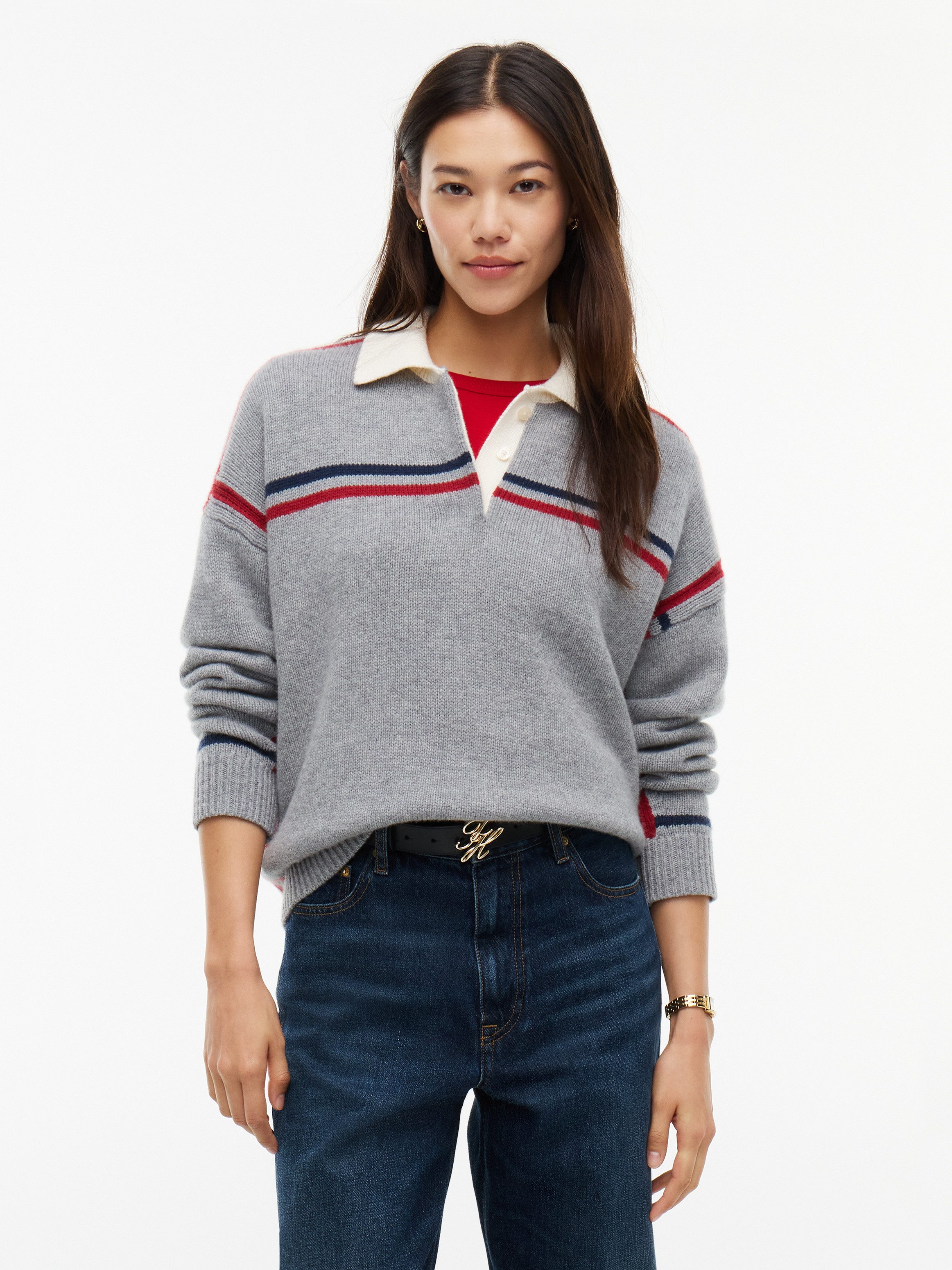 Tommy Hilfiger Strickpullover RWB POLO BOXY FIT SWT aus reiner Wolle