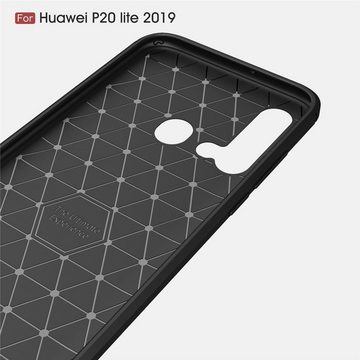 König Design Handyhülle Huawei P20 Lite 2019, Huawei P20 Lite 2019 Handyhülle Carbon Optik Backcover Grau