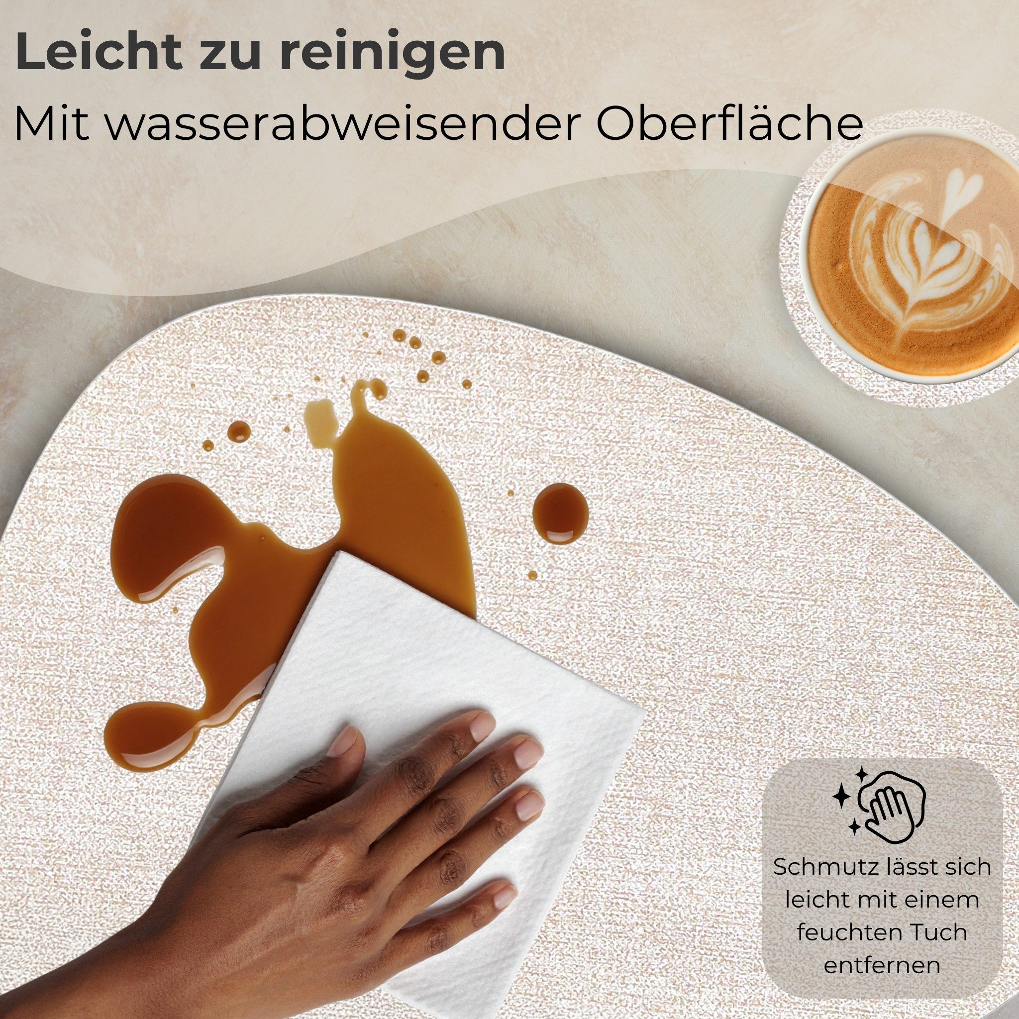 matches21 HOME & HOBBY Platzset Ovales Tischset mit Glasuntersetzer, 8er Set, in Beige meliert, (8-St), Hitzebeständige abwaschbare PVC Platzsets – Bild 5 von 5
