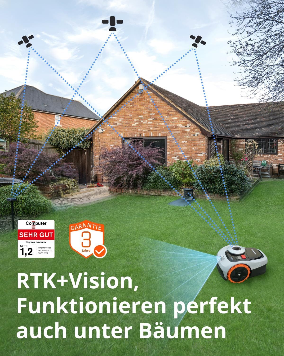 NAVIMOW Rasenmähroboter i105E Mähroboter ohne Begrenzungskabel, Empf. 500 m², bis 600 m² Rasenfläche, (1-St., RTK+Vision Rasenmäher Roboter Testsieger, Igelschutz Rasenroboter), KI Auto Kartierung