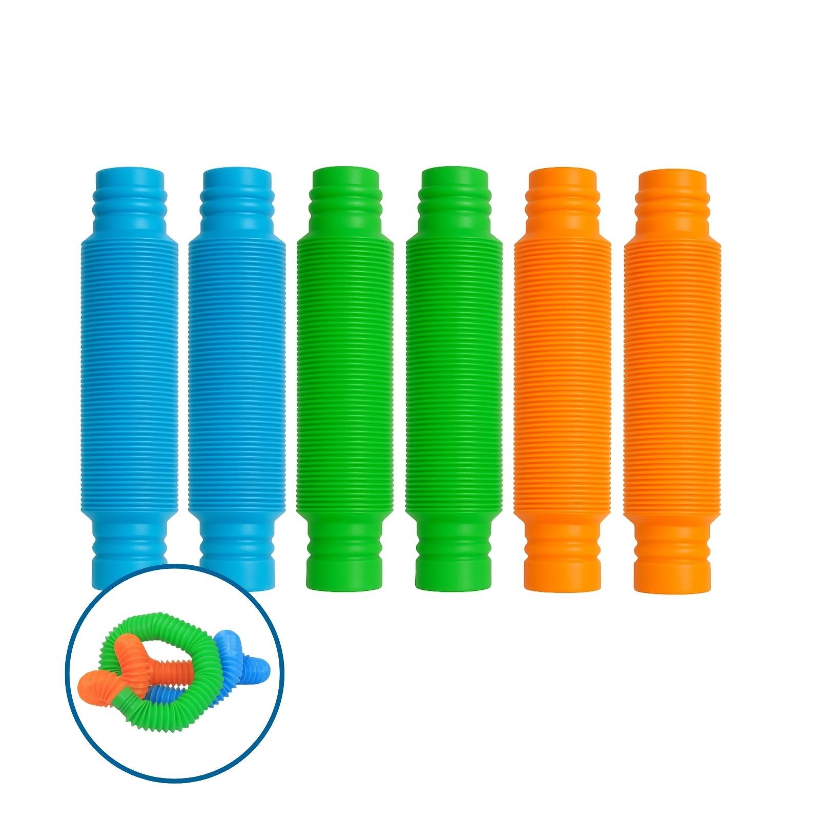 alldoro Fidget-Gadget Flexi Pop Tubes, 6 Stretch-Röhren Ø 4,5 cm, ausziehbar & biegsam, Sensorik-Spielzeug für Kinder & Erwachsene, Anti-Stress & bei ADHS