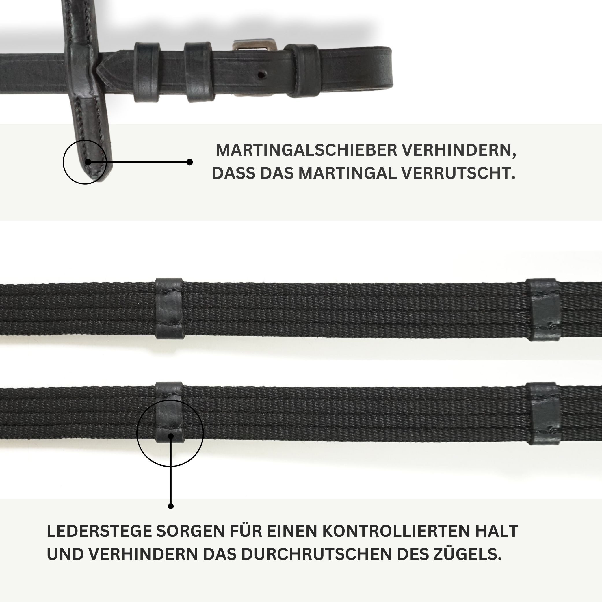 Pferdelinis Gurtzügel Trensen Zügel für Pferde, langlebige Gurtzügel in Schwarz oder Braun, in den Farben Schwarz oder Braun, Breite: 18 mm, Länge: 2,90m
