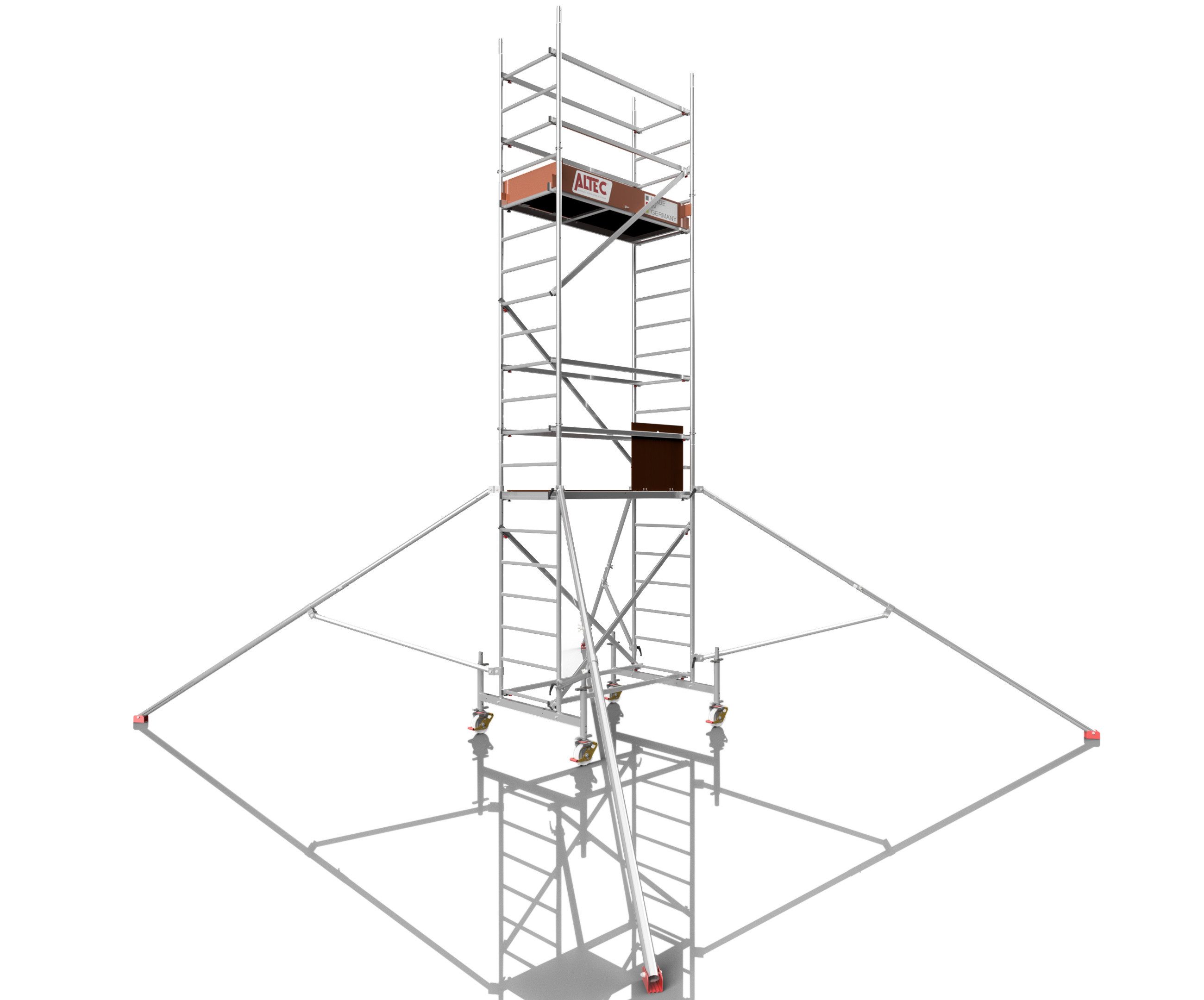 ALTEC Aluminium Fahrgerüst Rollfix 1.0 mit Ø150mm Rollen, Standardtraverse & Dreieckausleger, maximale Arbeitshöhe 10 Meter