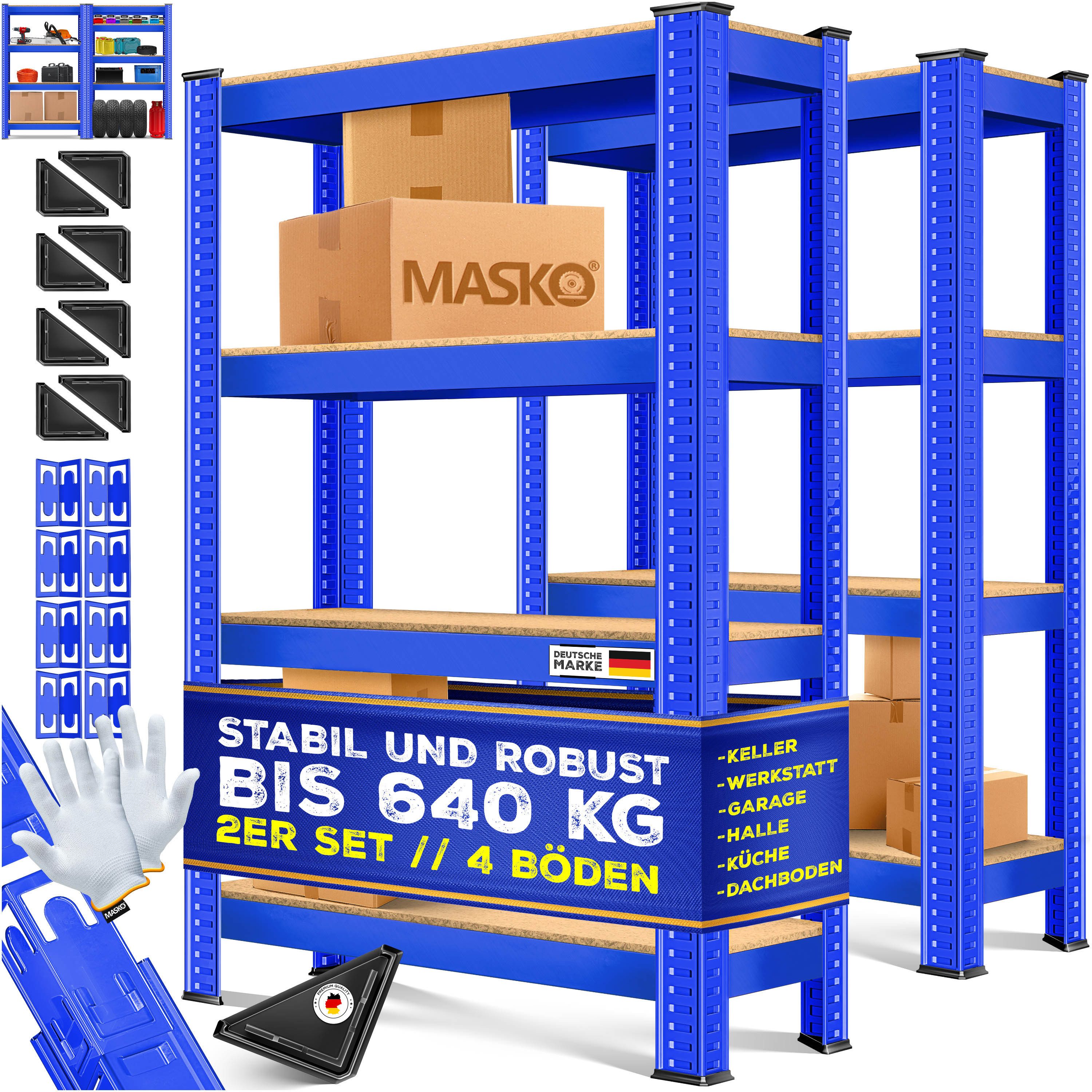MASKO Schwerlastregal, 2er-Set Lagerregal Schwerlastregal, Kellerregal bis 875 kg