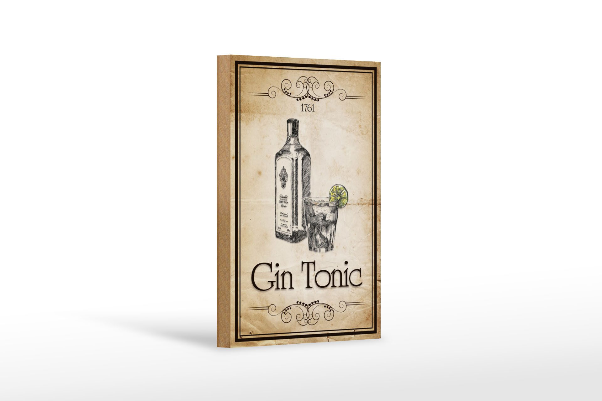 Holzbild 12x18 cm 1761 Gin tonic Retro