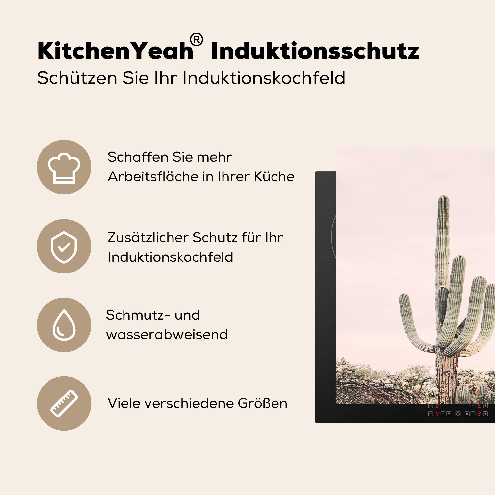 MuchoWow Herdblende-/Abdeckplatte Kaktus - Grün cm, - für (1 Arbeitsplatte tlg), Vinyl, küche 78x78 Pflanzen, Ceranfeldabdeckung, Natur 