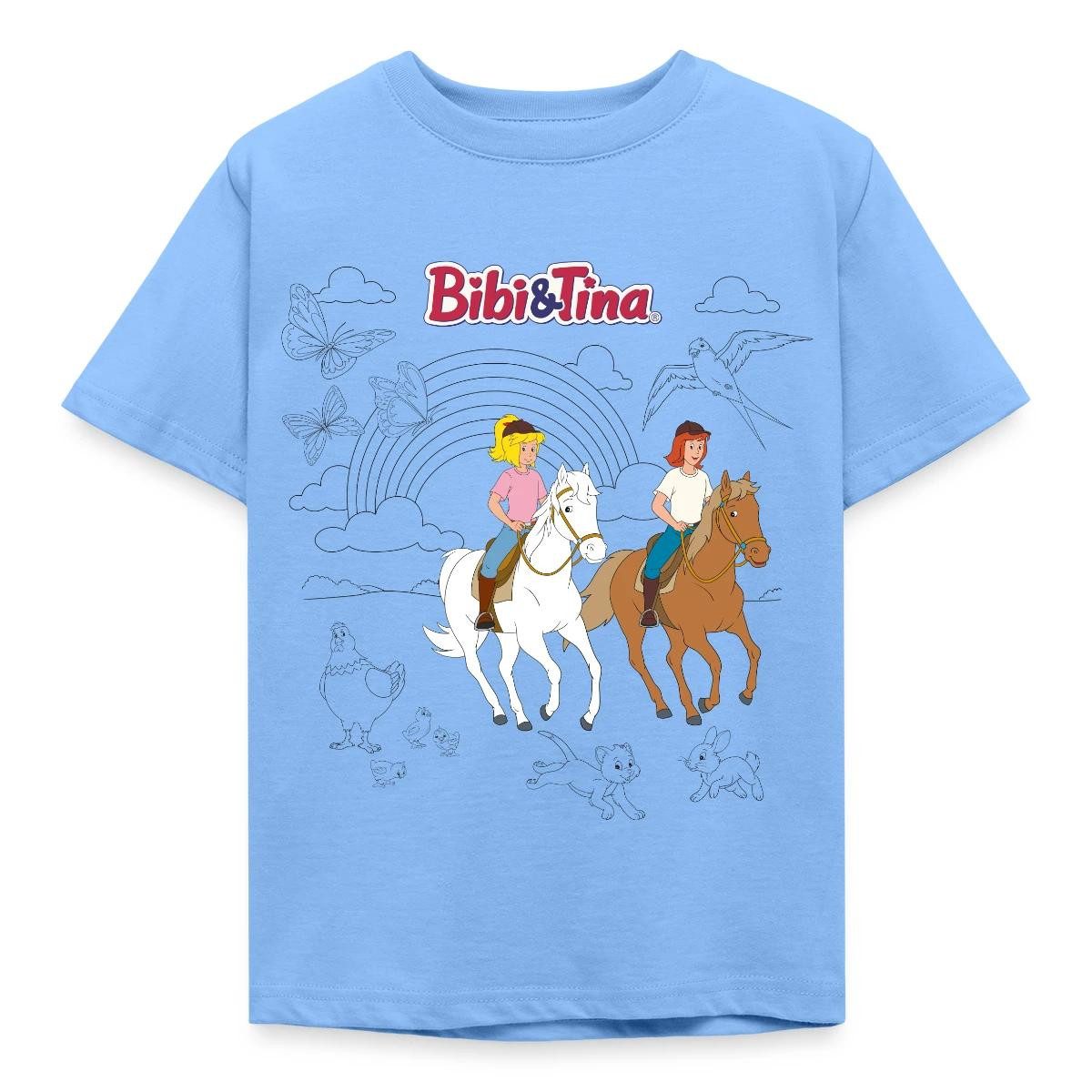 Spreadshirt T-Shirt Bibi & Tina Ausmalmotiv Mit Pferden Kinder T-Shirt (1-tlg)