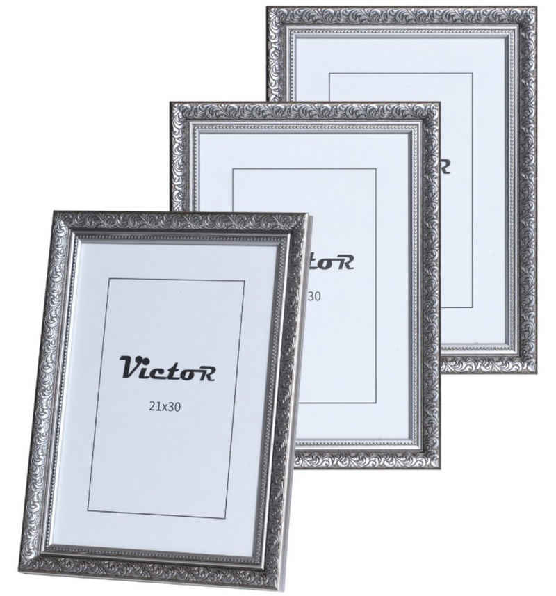 Victor (Zenith) Bilderrahmen Rubens, Bilderrahmen Set 21x30cm Schwarz Silber A4, Bilderrahmen Barock, Antik