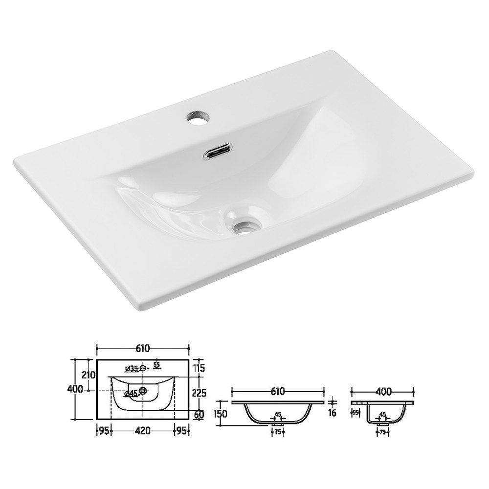 Lomadox Waschtisch NEWPORT-56-EVOKE, 60 cm breit, Eiche mit gerillter Front, 2 Schubladen – Bild 5 von 5