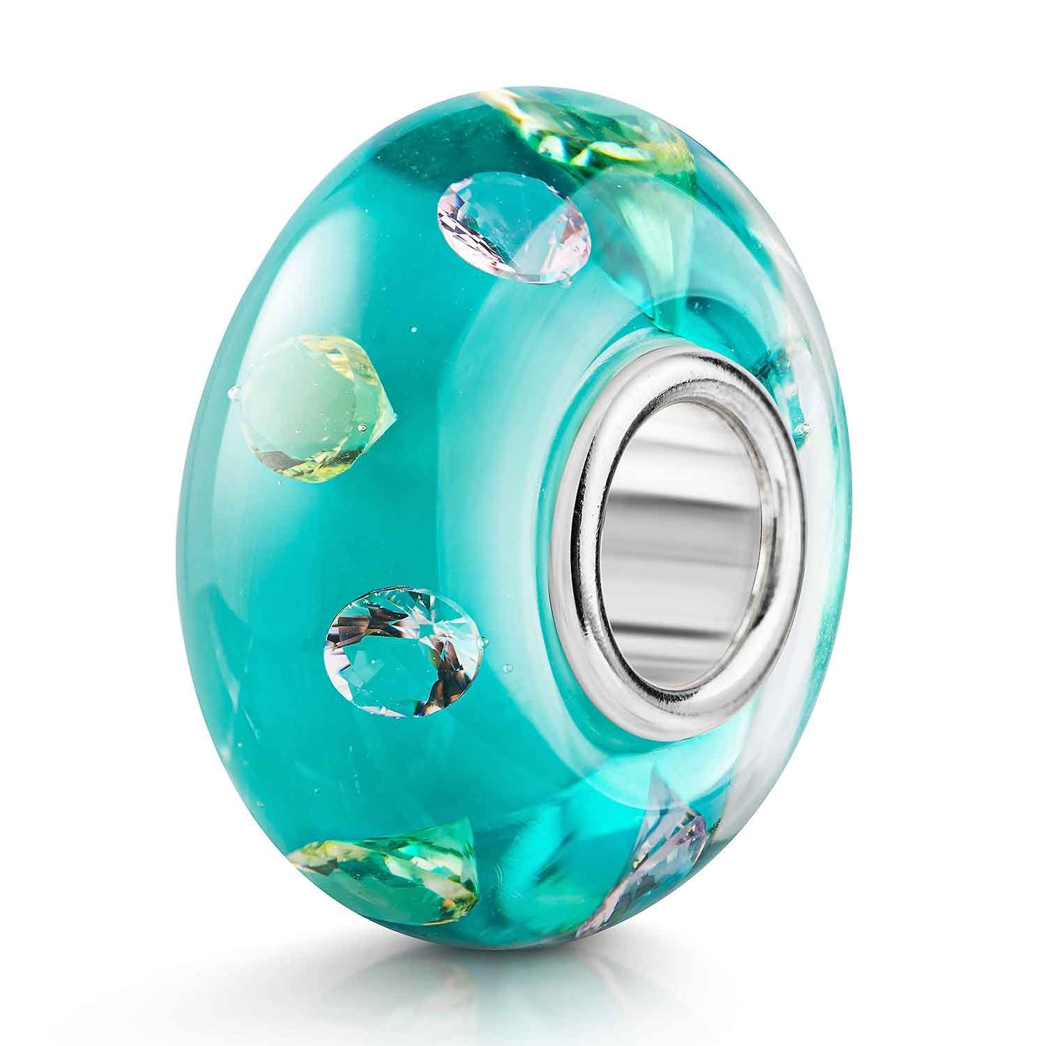 Bead Glas Charm Element mit Zirkonia Türkis Weiß Gelb Rosa 944
