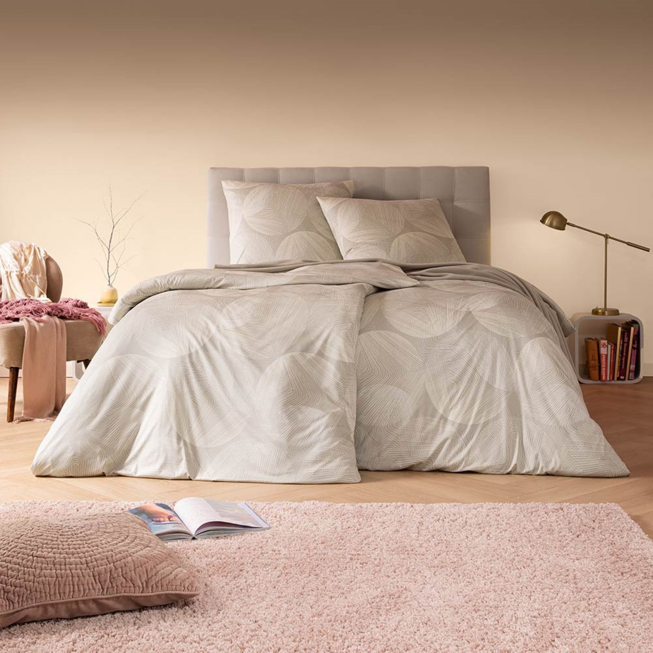 Estella Bettwäsche Estella Mako Jersey Bettwäsche 135x200 Dora natur Punkte Kreise sand, Mako-Jersey, 2 teilig, für Sommer und Winter