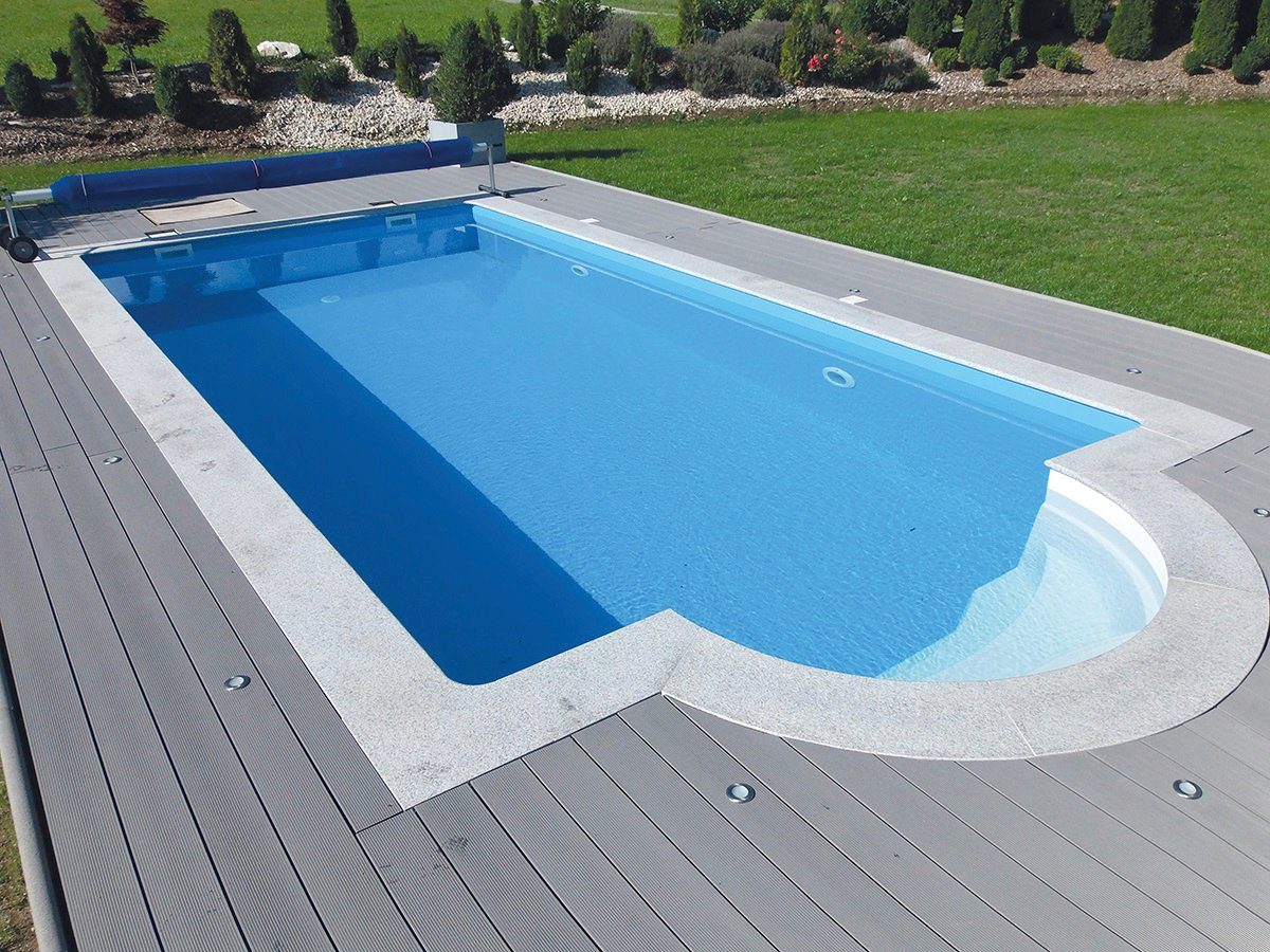 KWAD Schwimmbecken STYROPOR®STEIN POOL ALL INCLUSIVE, BxLxH: 400x800x150 cm (Set), mit Römertreppe, inkl. Beckenrandsteine & Poolbeleuchtung