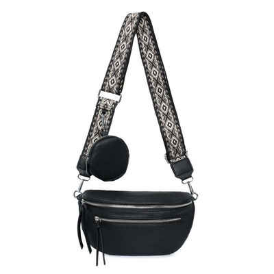 ITALYSHOP24 Bauchtasche Damen Brusttasche Crossover Umhängetasche CrossBody Bag Geldtasche (Spar-Set aus einer Tasche mit einem breitem Muster Stoffgurt/Umhängeband), Bodybag, Handytasche, Hüfttasche, Schultertasche, leicht Gewicht